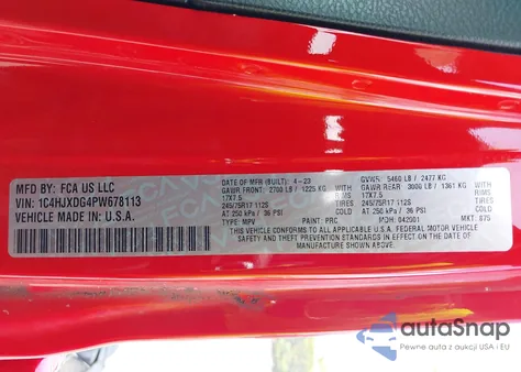 2023 Jeep Wrangler 4-Door Sport S 4X4 z USA, uszkodzony, nr VIN 1C4HJXDG4PW678113